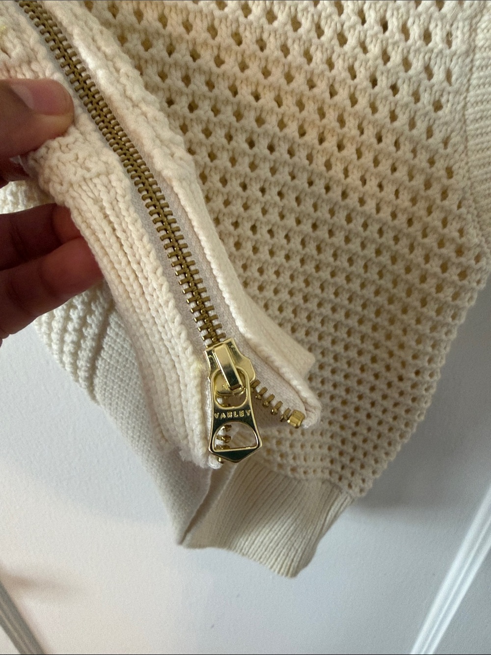 Varley Open-Knit V-Neck Sleeveless Vest in Cream - Picture 7 of 9